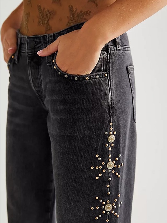 We The Free Denim - We The Free Cooper Studded Low-Rise Boyfriend Jeans